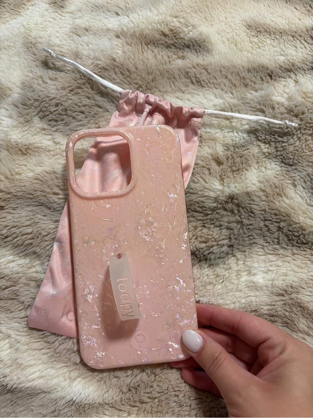 Loopy Case Pink Iridescent Marble Phone Case with Loop Grip